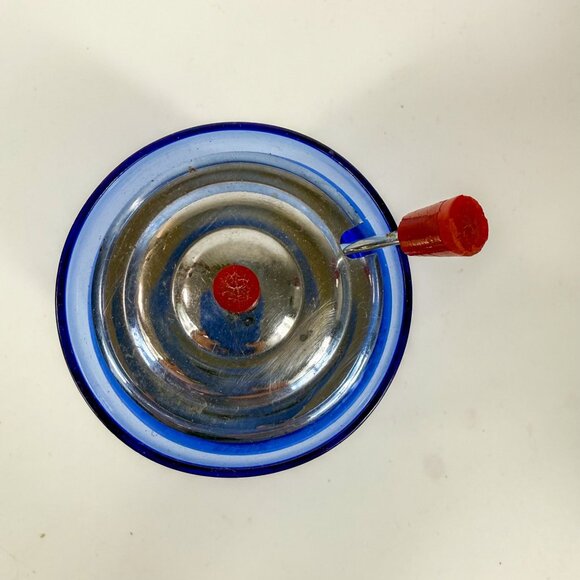 Vintage Cobalt Blue Glass Lidded Etched Condiment Jar and Spoon - Picture 3 of 5